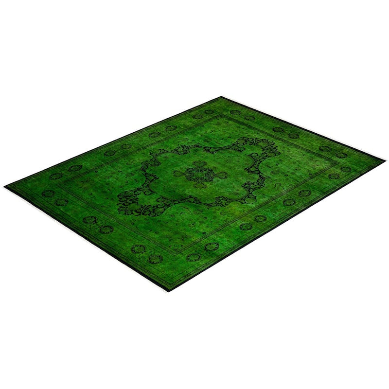 Overton Hand Knotted Wool Vintage Inspired Modern Contemporary Overdyed Green Area Rug - 8' 1" x 10' 7"
