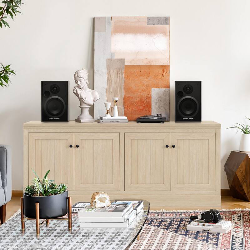72 Inch Sideboard with Storage Cabinets, Minimalist TV Stand for Living Room, Entryway & Pantry, Dark Walnut