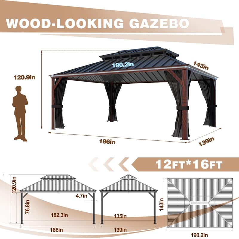 VEIKOUS Outdoor Premium Gazebo with Galvanized Steel Double Roof, Aluminum Frame, and High-Quality Nettings