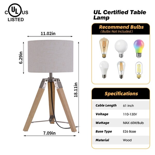 18 in. Modern Tripod Small Table Lamp with Solid Wood Legs and Linen Drum Shade for Bedside Living Room Dining Room 18 On Sale Bed Bath Beyond 42372870