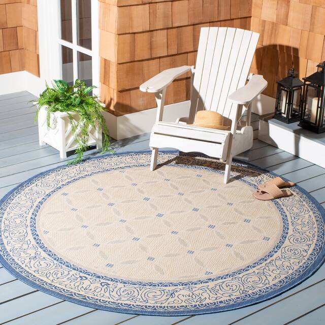 SAFAVIEH Courtyard Laurene Waterproof Patio Backyard Rug - 5'3" x 5'3" Round - Natural/Blue