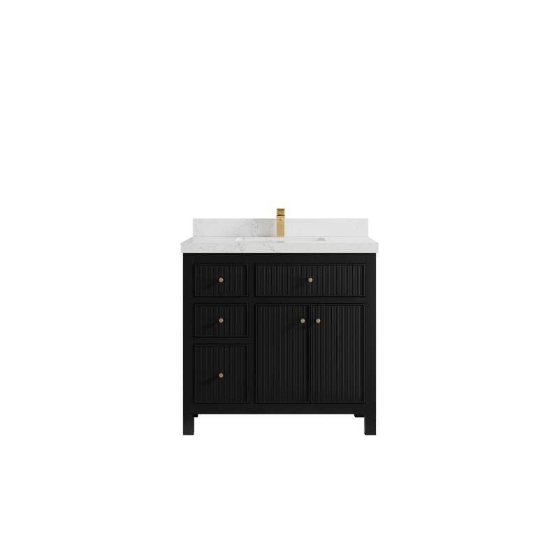 Willow Collections 36 in W x 22 in D Sonoma Center Sink Free Standing Reeded Bathroom Vanity with Countertop - 2" Empira White - Black