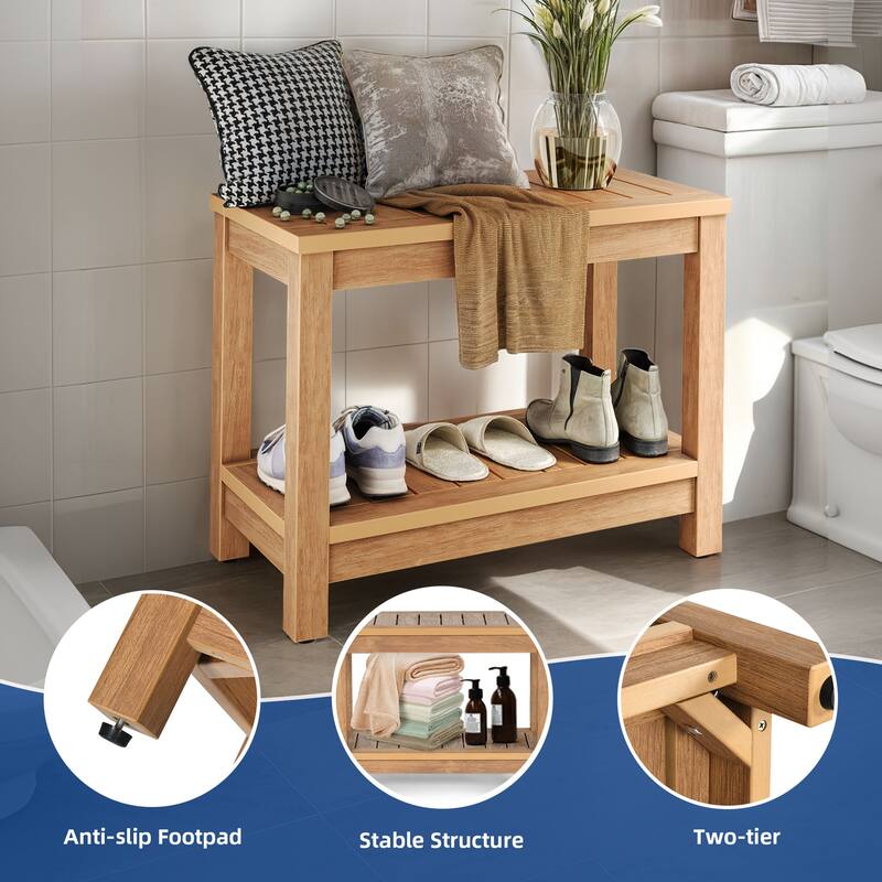 Moasis 2-Tier Shower Bench Water Resistant Bath Shower Stool With Storage Shelf