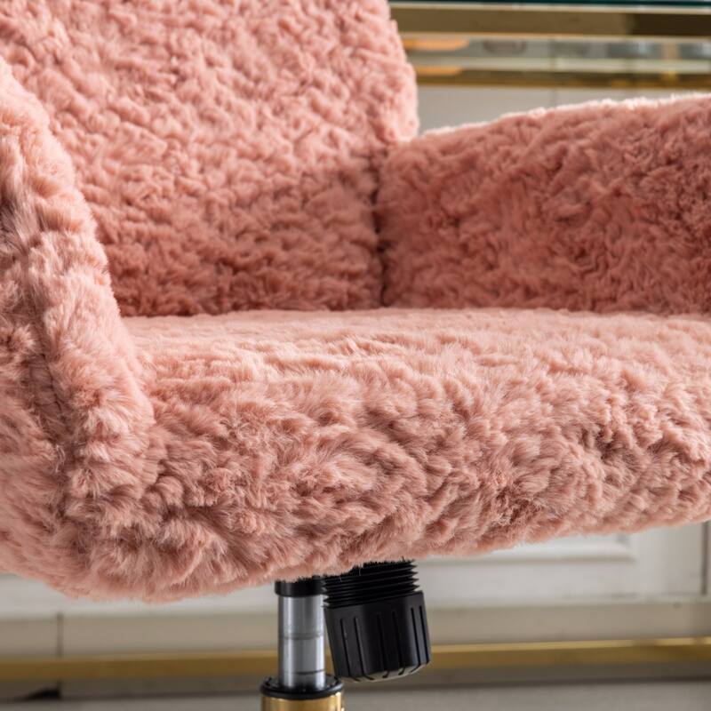 Artificial rabbit hair Swivel Home Office Chair with Golden Metal Base Adjustable Desk Chair