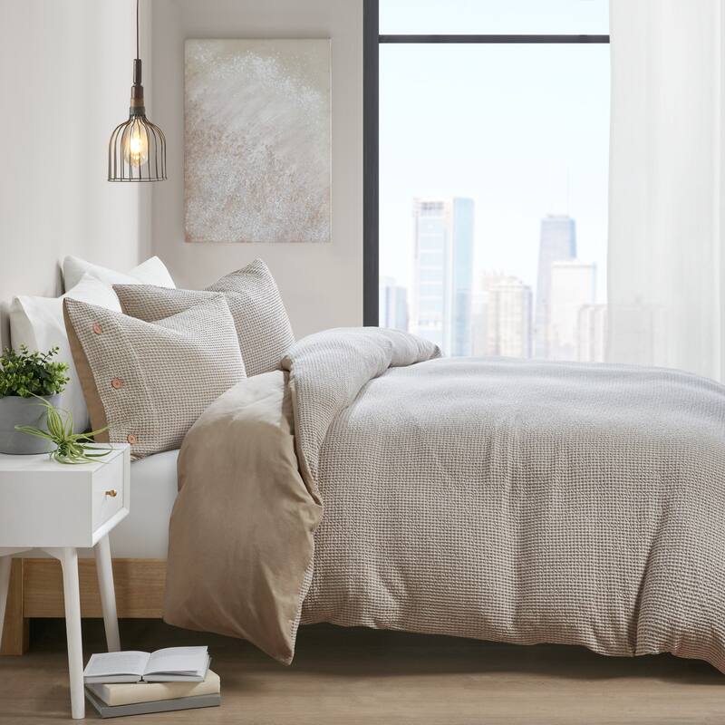 Adalyn Cotton and Rayon from Bamboo Blend Waffle Weave Duvet Cover Set by Clean Spaces