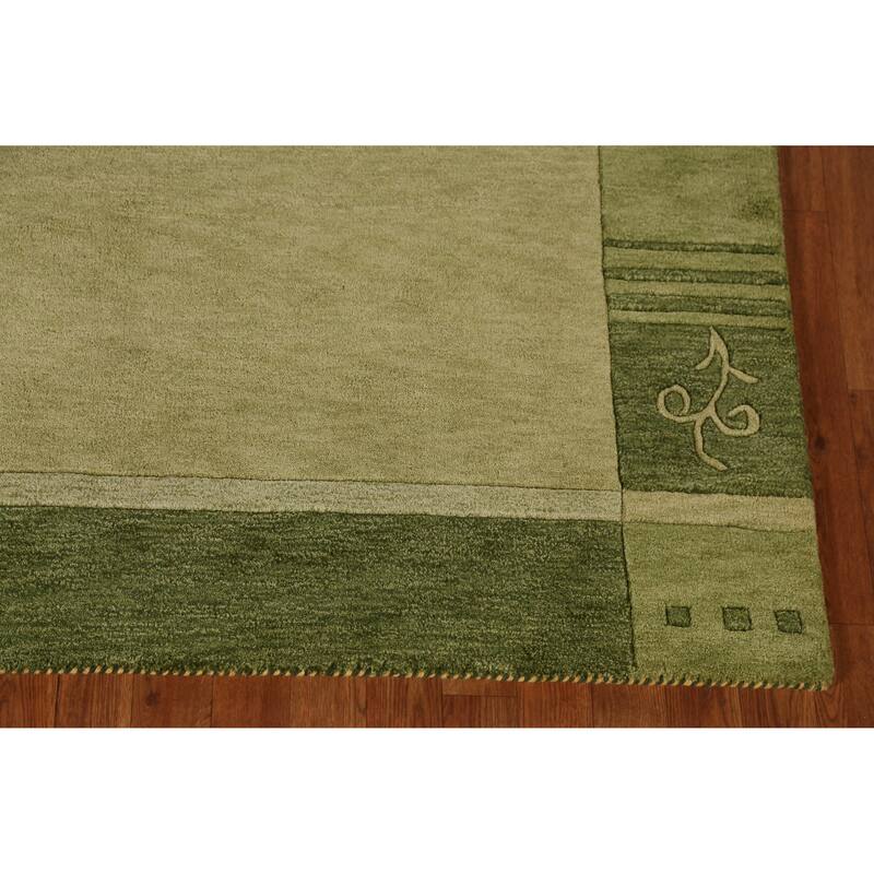 Green Gabbeh Indian Area Rug Handmade Wool Carpet - 5'3" x 7'7"