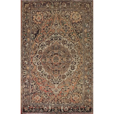 Floral Orange Bakhtiari Persian Vintage Rug Handmade Wool Carpet - 7'0"x 11'1"