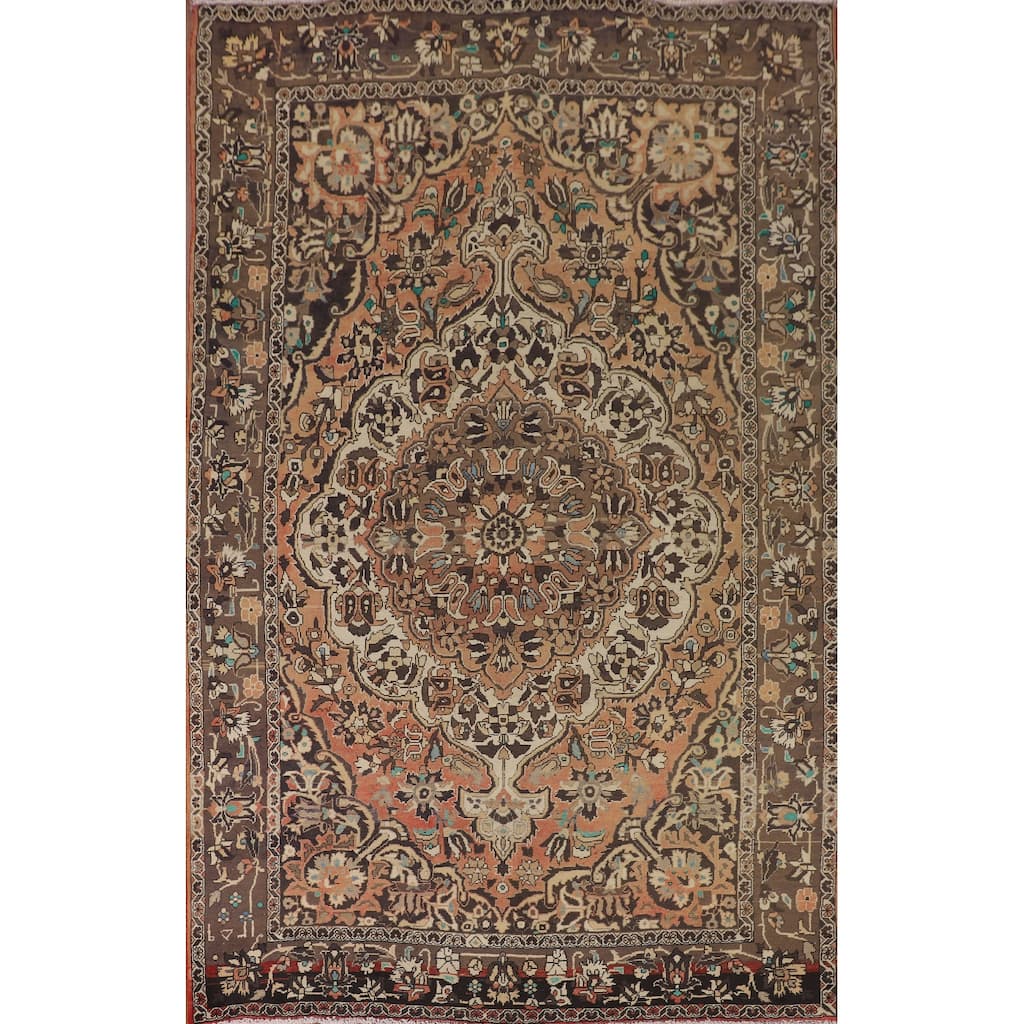Floral Orange Bakhtiari Persian Vintage Rug Handmade Wool Carpet - 7'0"x 11'1"