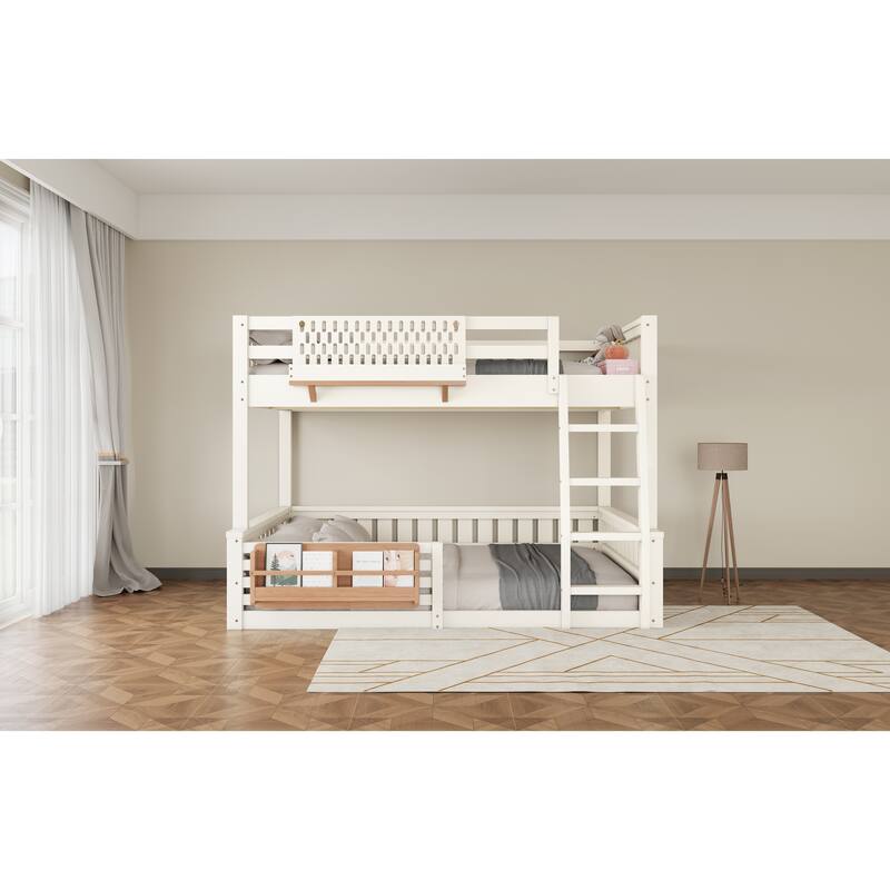 Roomfitters Bunk Bed with Bookshelf and Pegboard, Solid Wood Split Frame