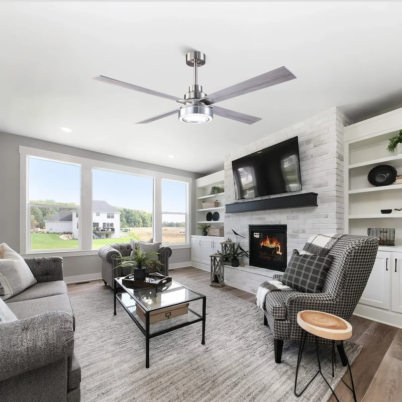 Vaczon 60" Modern Brushed Nickel Integrated LED Smart Ceiling Fan with Light and App