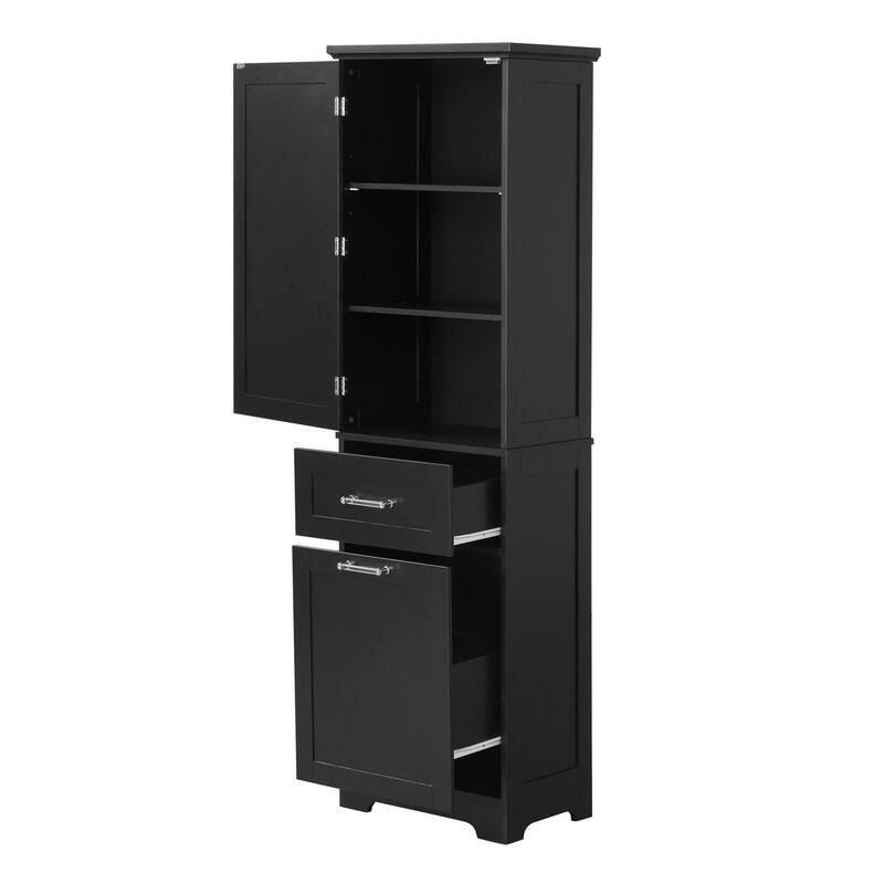 Tall Freestanding Bathroom Storage Cabinet with Two Different Size Drawers and Adjustable Shelf