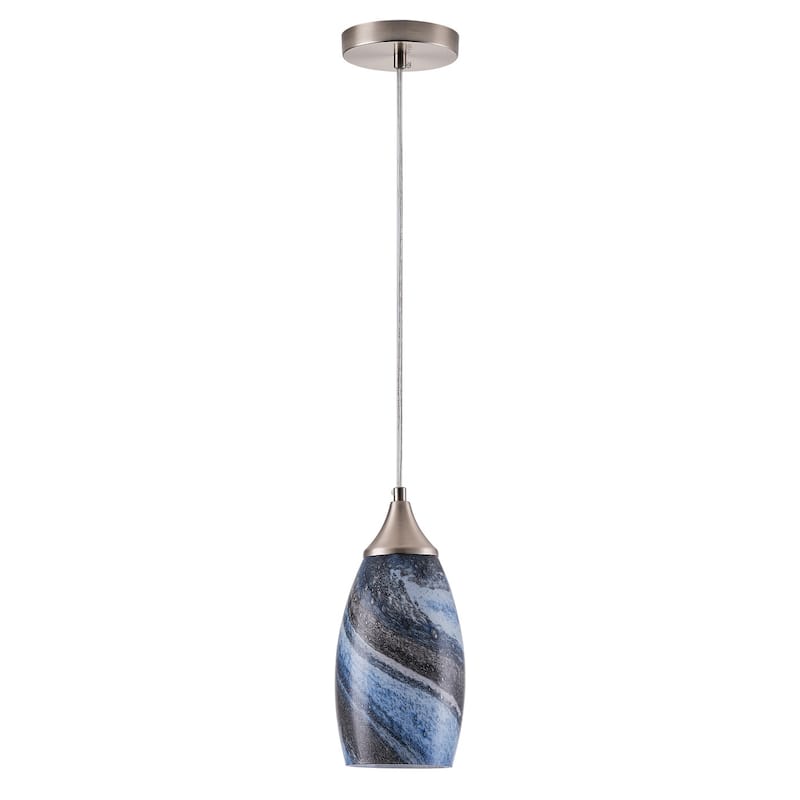 Modern Handblown Marble Art Glass Pendant Light Brushed Nickel Finished with Adjustable Cord