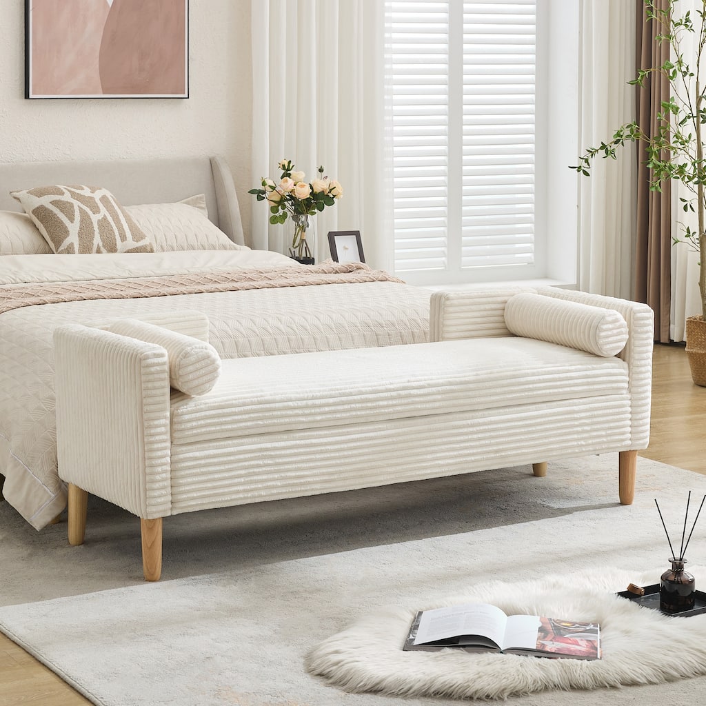 65.4"W End of Bed Storage Bench,Modern Ottoman Bench with Arms and Pillows