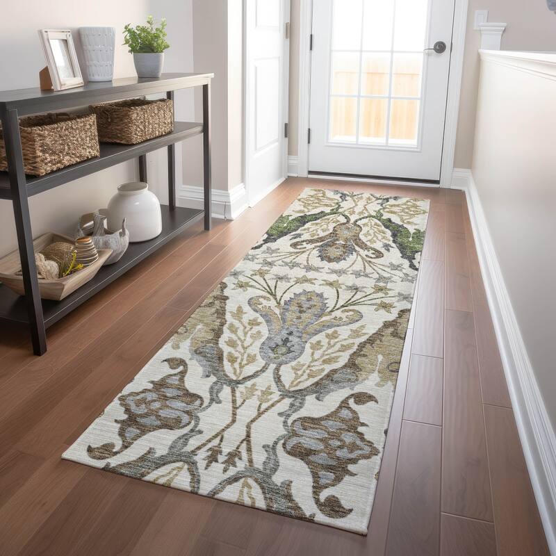 Machine Washable Indoor/ Outdoor Traditional Craftsman Chantille Rug - Ivory - 2'3" x 7'6"