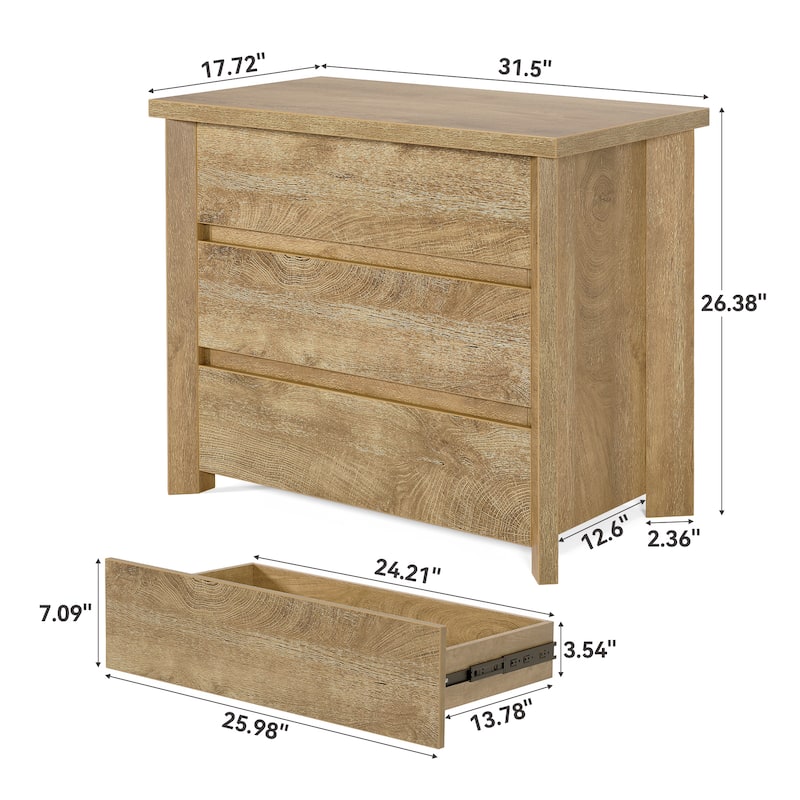 Oversized 3-Drawer Wood Nightstand, Large Storage Night Stand for Bedroom