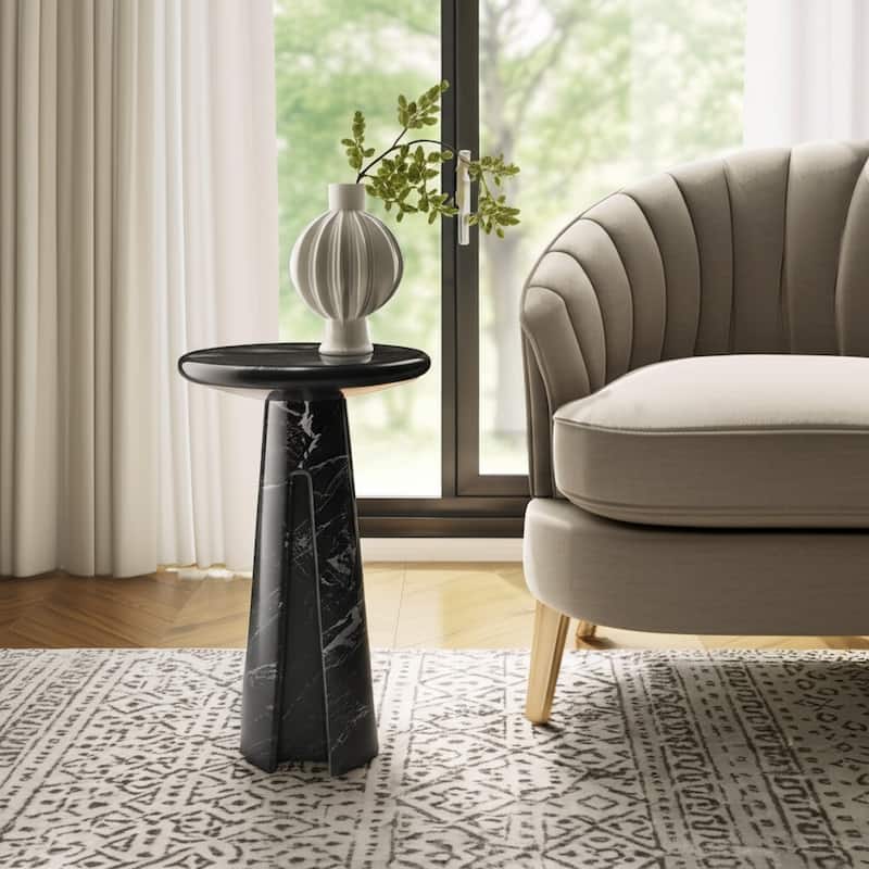 Marble Stone Accent Table Pedestal Base Savoir Style - 22" Black - 10" x 10" x 21.5"