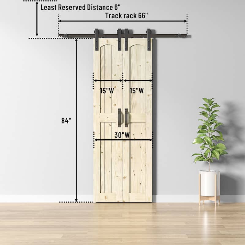 Coast Sequoia Arch Top 30in./36in./48in. x 84in. Knotty Pine Wood Unfinished Sliding Barn Door With Hardware Kit, Assembled