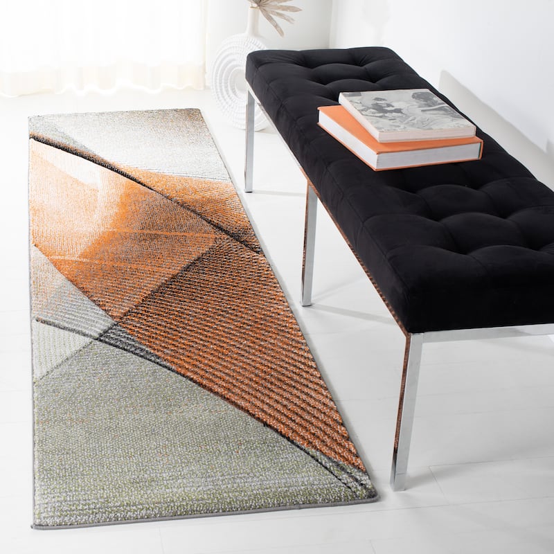 SAFAVIEH Hollywood Verbena Mid-Century Modern Abstract Rug - 2'3" x 6' Runner - Grey/Orange