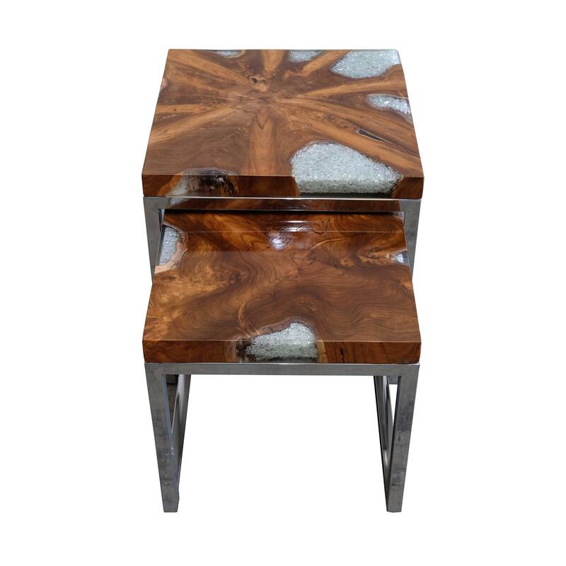 Casual Elements Teak And Resin With Stainless Steel Base Nesting Side Tables
