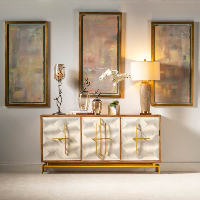 Allura White & Natural Mango Wood 3 Door Sideboard w Gold Hardware - 69"W x 16"D x 34"H