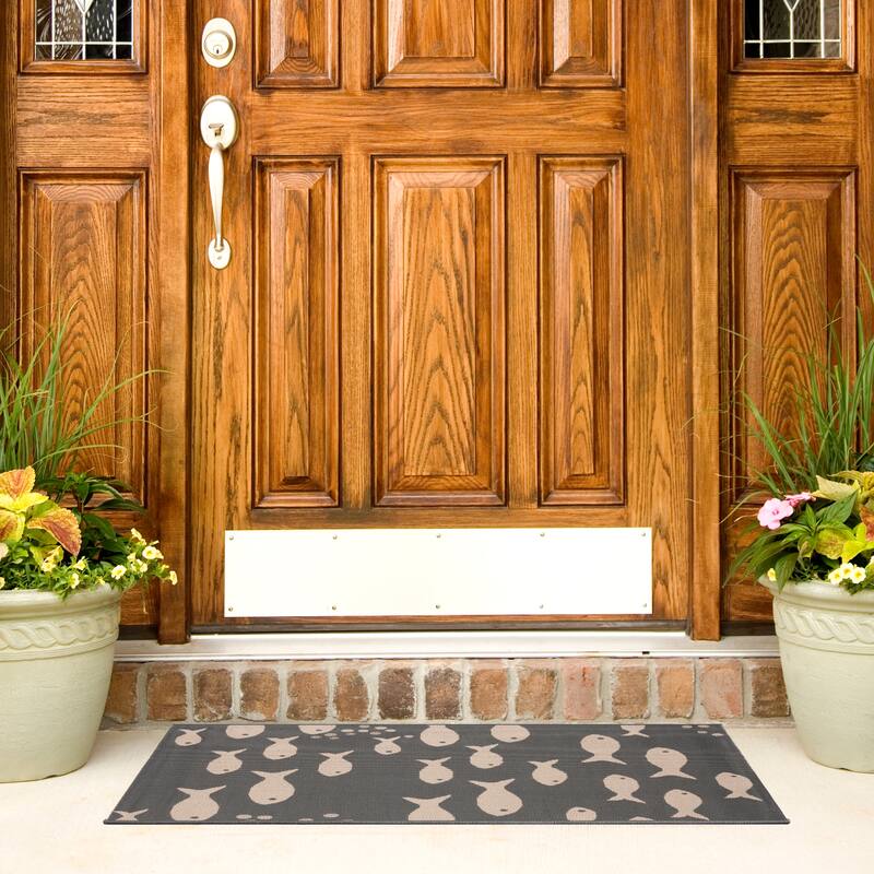 SAFAVIEH Courtyard Ragne Indoor/ Outdoor Waterproof Patio Backyard Rug - 2'7" x 5' - Dark Grey/Beige