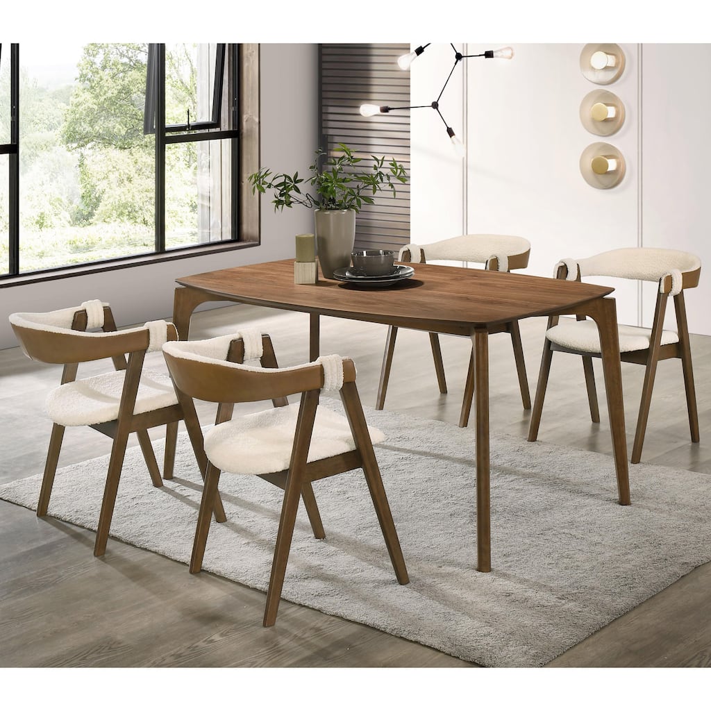 Furniture of America Lantel Mid-Century Modern 5-Piece Walnut and Beige Wood Dining Table Set
