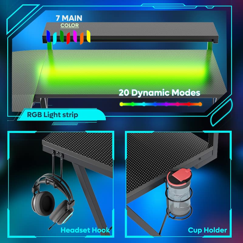 L-Shaped LED Gaming Desk Corner Computer Desk with Monitor Stand