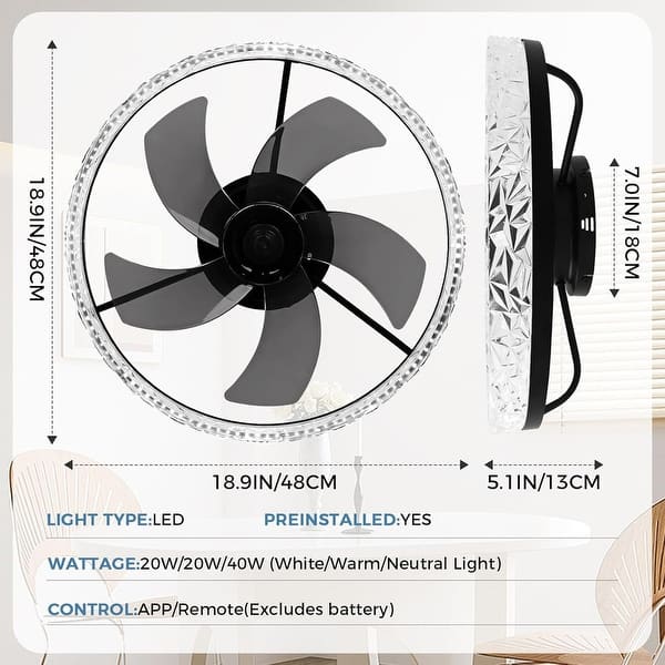 20 in. Ceiling Fans with Lights and Remote, Dimmable LED Low Profile Ceiling Fan,Stepless Color Temperature Change & 6 Speeds