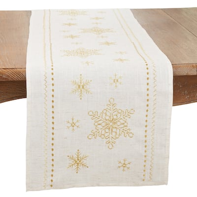 Sophisticated Snowflake Table Runner with Intricate Embroidery - 16"x72"
