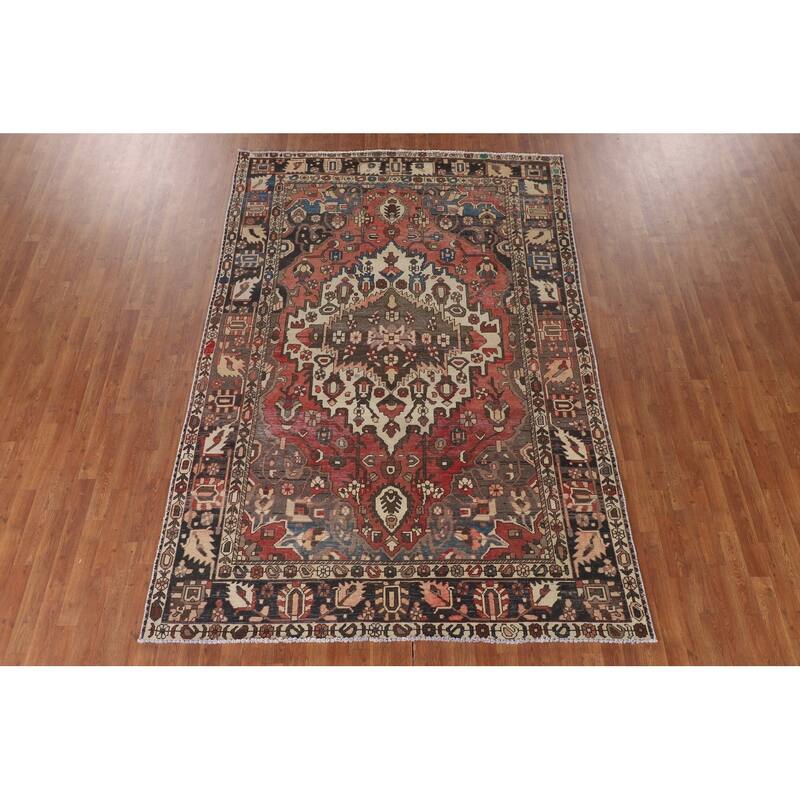Bakhtiari Persian Vintage Area Rug Handmade Medallion Wool Carpet - 6'8"x 9'11"