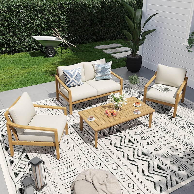 Outdoor Seating Set For 4-Person With Cushions - Cream