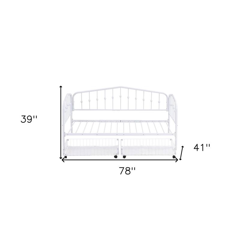 HomeRoots White Metal Twin Bed Frame With Drawers