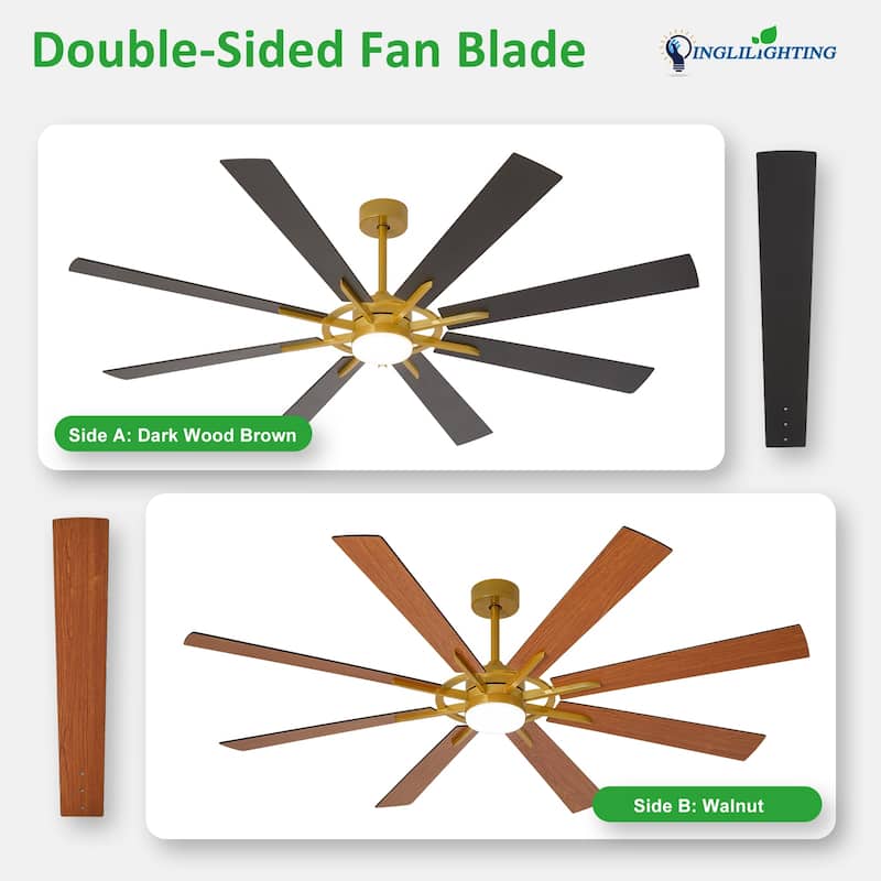 Modern 72 Inch 8 Blade Outdoor large Ceiling Fans with Lights: Dimmable Indoor Reversible 6 Speed Quiet DC Motor