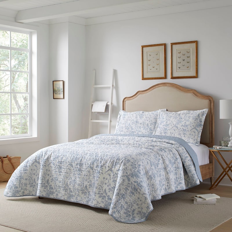 Laura Ashley Amberley Cotton Reversible Blue Quilt Set