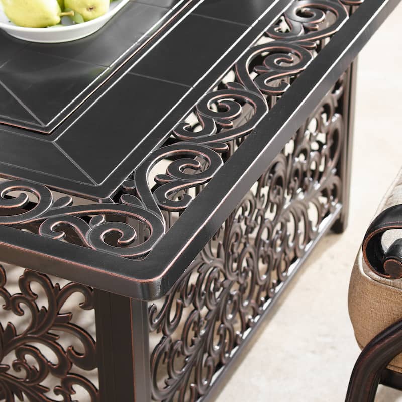 Aluminum 48-inch Fire Table Patio Set with Four Swivel Rockers