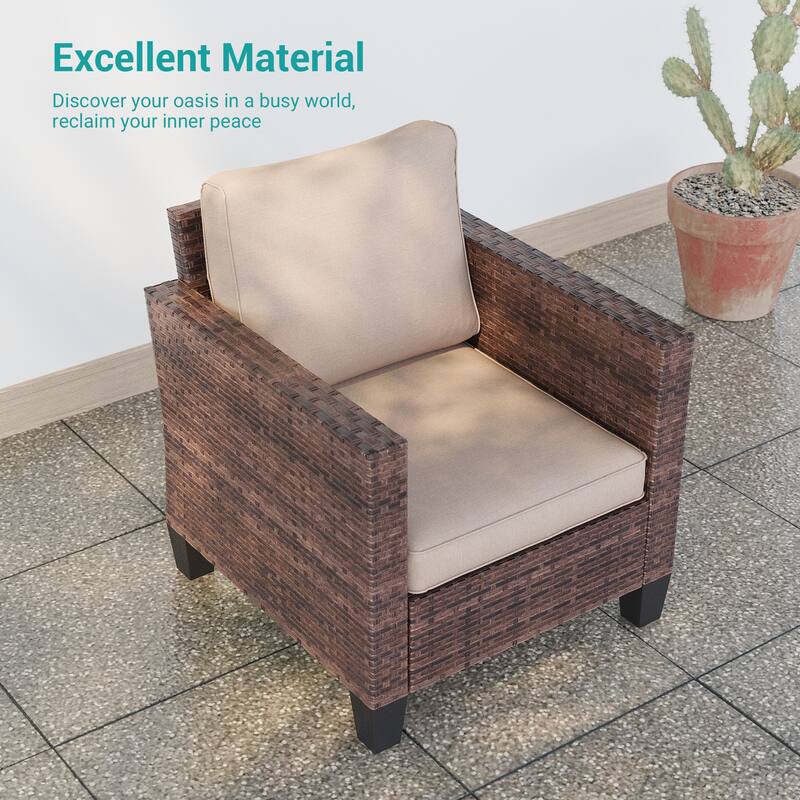 BONOSUKI 6Pcs Patio Swivel Rocking Sofa Set Brown Rattan w/Side Table