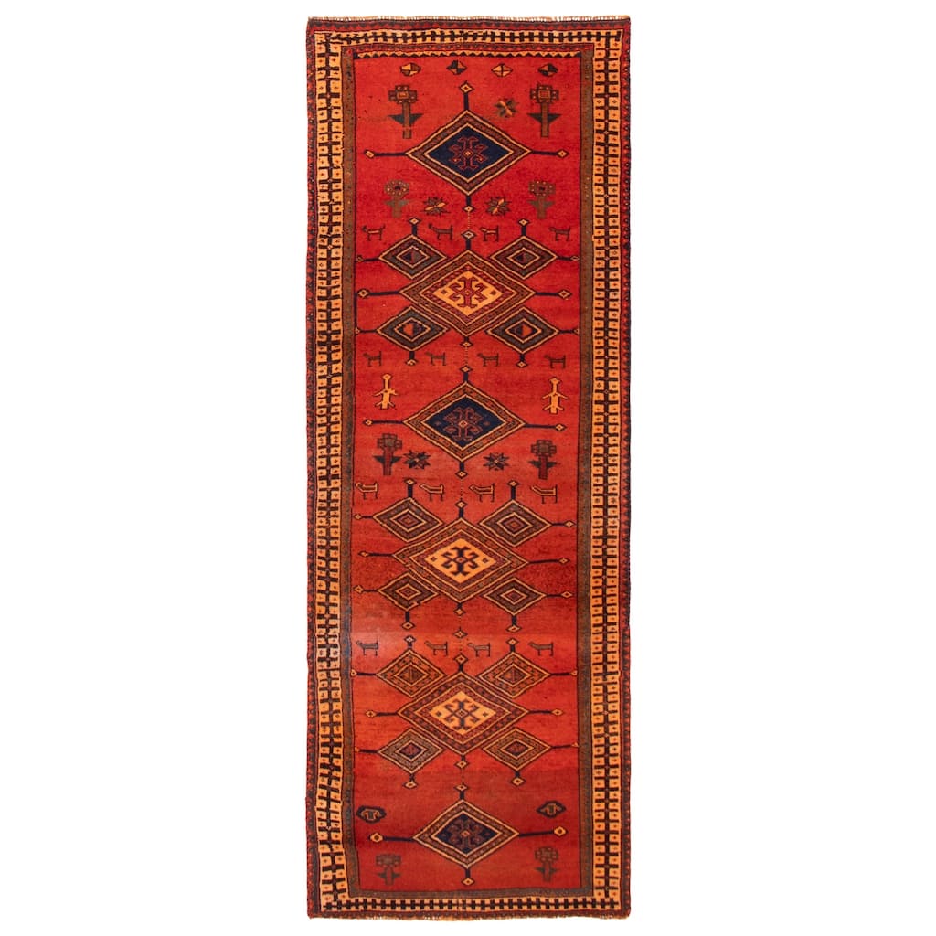 ECARPETGALLERY Hand-knotted Melis Vintage Red Wool Rug - 4'0 x 10'10