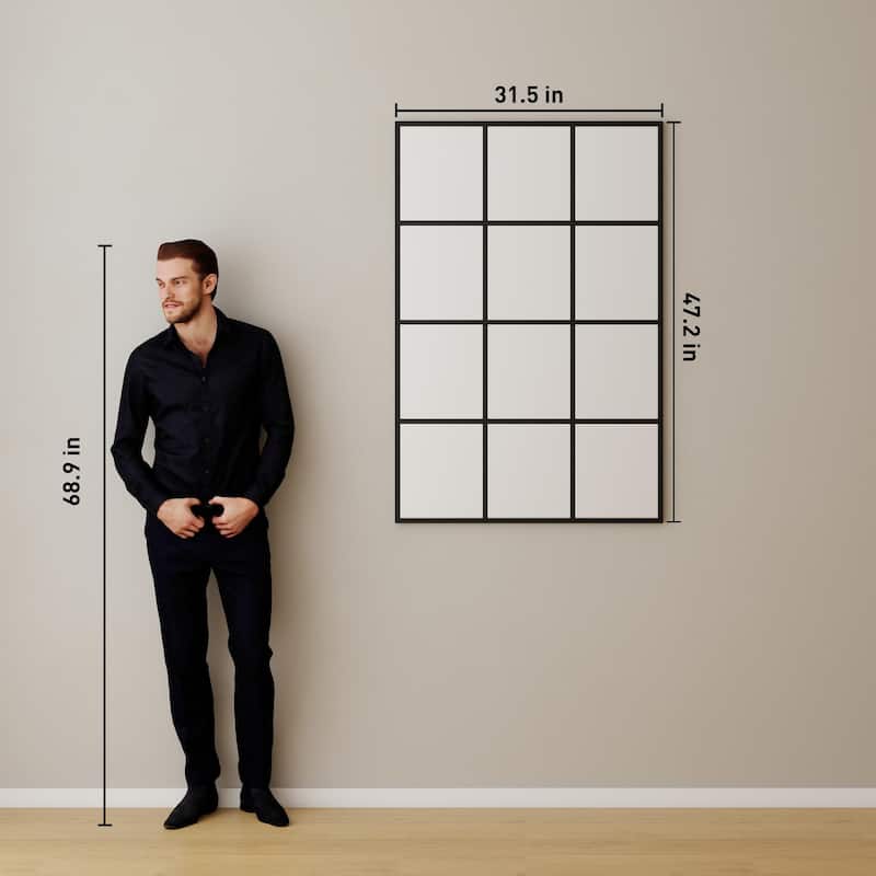 Black Window Pane Wall Mirror Rectangular Accent Mirror - 47.25"×31.5"