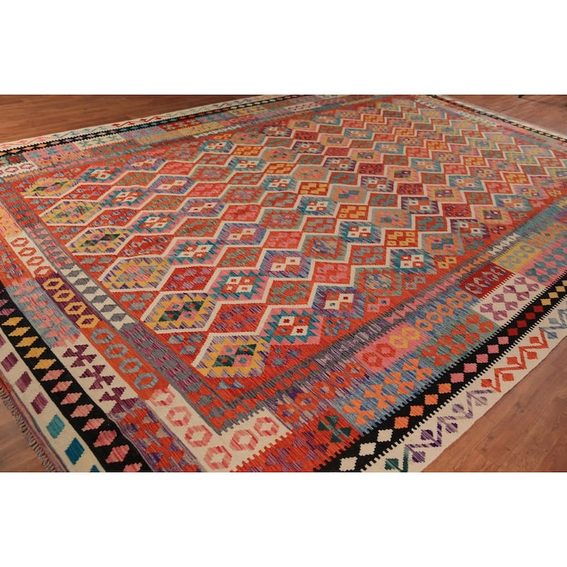 Southwestern Style Kilim Oriental Large Rug Flatweave Wool Carpet - 10'0"x 14'9"