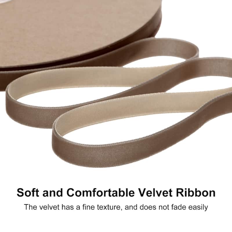 Thin Velvet Ribbon, Single Side Christmas Ribbon - Dark Brown - 3/8"
