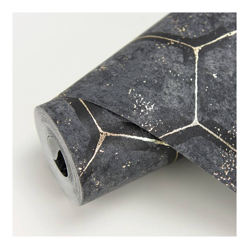 Brewster Starling Charcoal Honeycomb Wallpaper - 27.5 x 396 x 0.025
