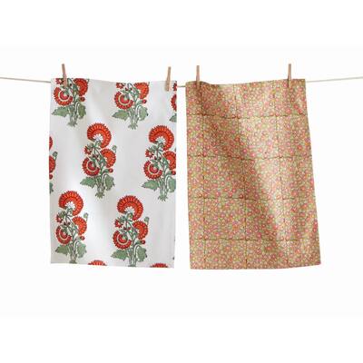 Phool Block Print Kitchen Towel Set of 2 Multicolor Cotton Everyday Dish Towels 13x26 inches Spot Clean