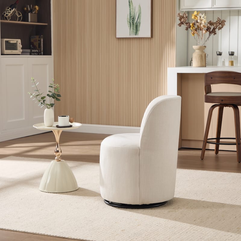 Set Of 1 Upholstered Barrel Chair, Mid Century Modern Round Linen Dining Chair, 360 Degree Swivel Side Chair for Dining Room