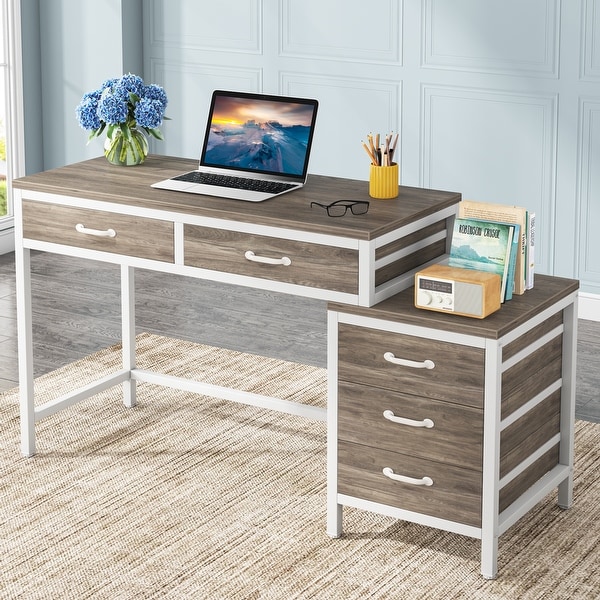Reversible Computer Desk with 5 Drawers Home Office Desk with File Cabinet Drawer Printer Stand On Sale Bed Bath Beyond 37257762