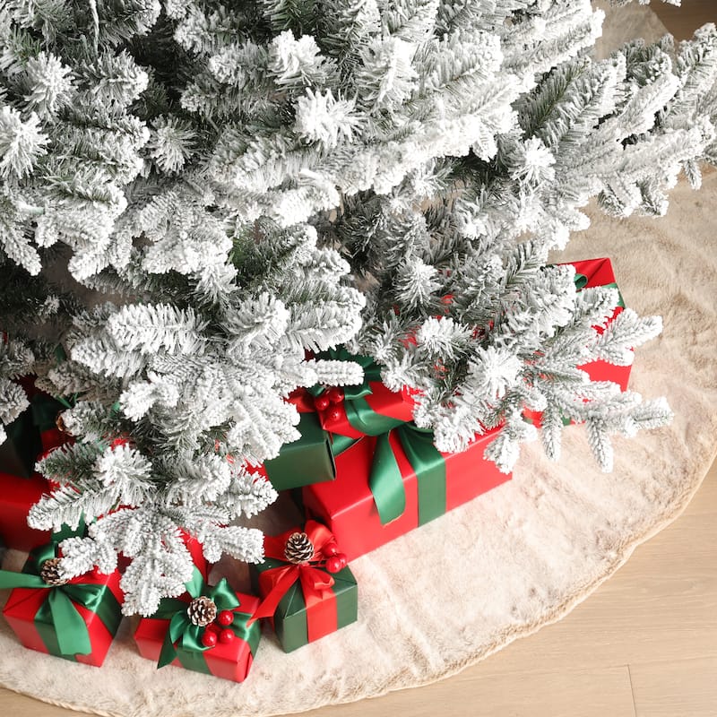 Glitzhome 7.5ft/9ft Pre-Lit Flocked Upward Slim Fir Artificial Christmas Tree with Remote Control