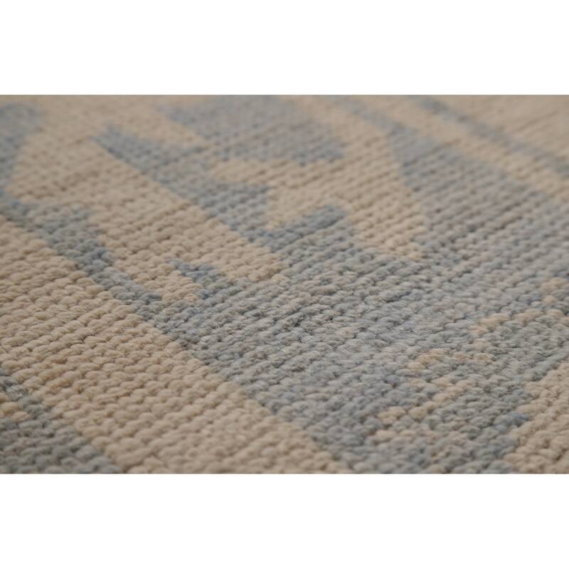 Vegetable Dye Beige Oushak Turkish Rug Hand-Knotted Wool Carpet - 5'2"x 7'0"