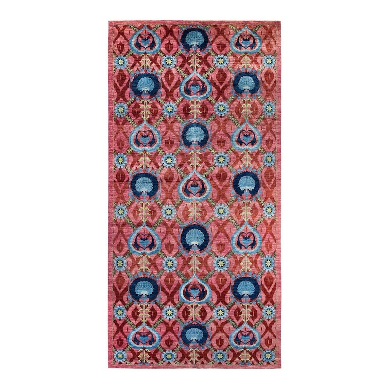 Overton Handknotted Wool Vintage Inspired Contemporary Suzani Pink Area Rug - 17' 10" x 9' 0"