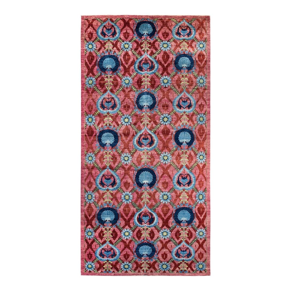 Overton Handknotted Wool Vintage Inspired Contemporary Suzani Pink Area Rug - 17' 10" x 9' 0"