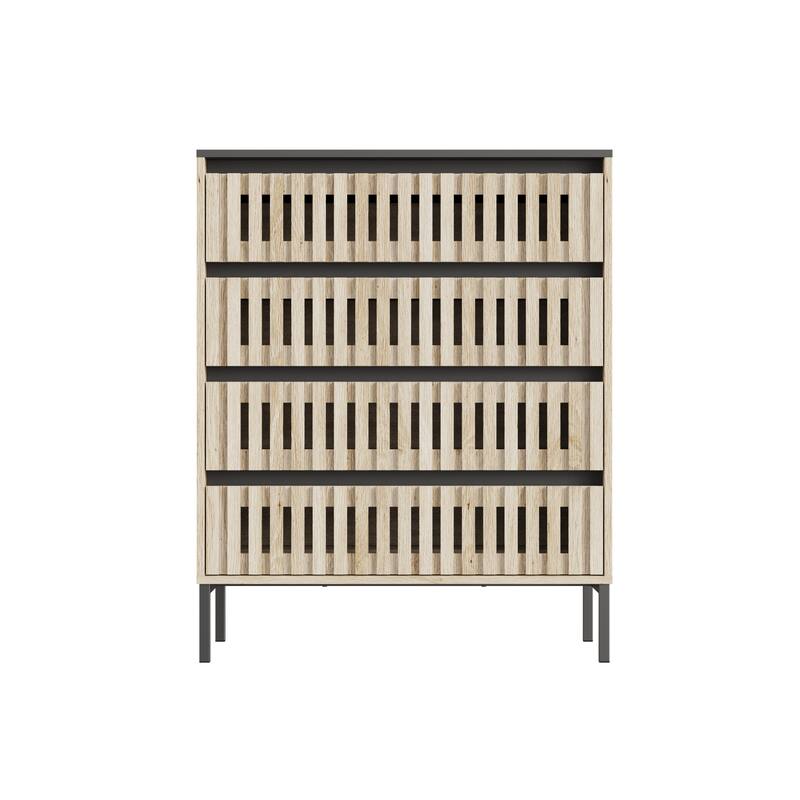 4-Drawer Vertical Chest Storage Cabinet with Slatted Drawer Fronts, Bedroom Clothing Storage