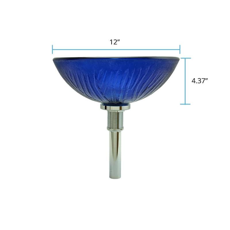 Blue Tempered Glass Round Countertop Bathroom Vessel Sink with Sink Drain Renovators Supply